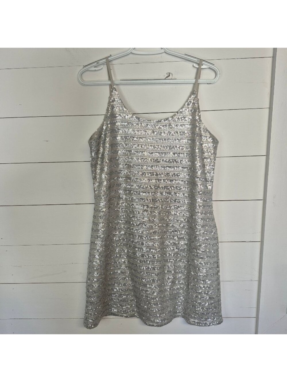 MM Couture By Miss Me Silver Sequin Mini Dress Lined With Side Zipper